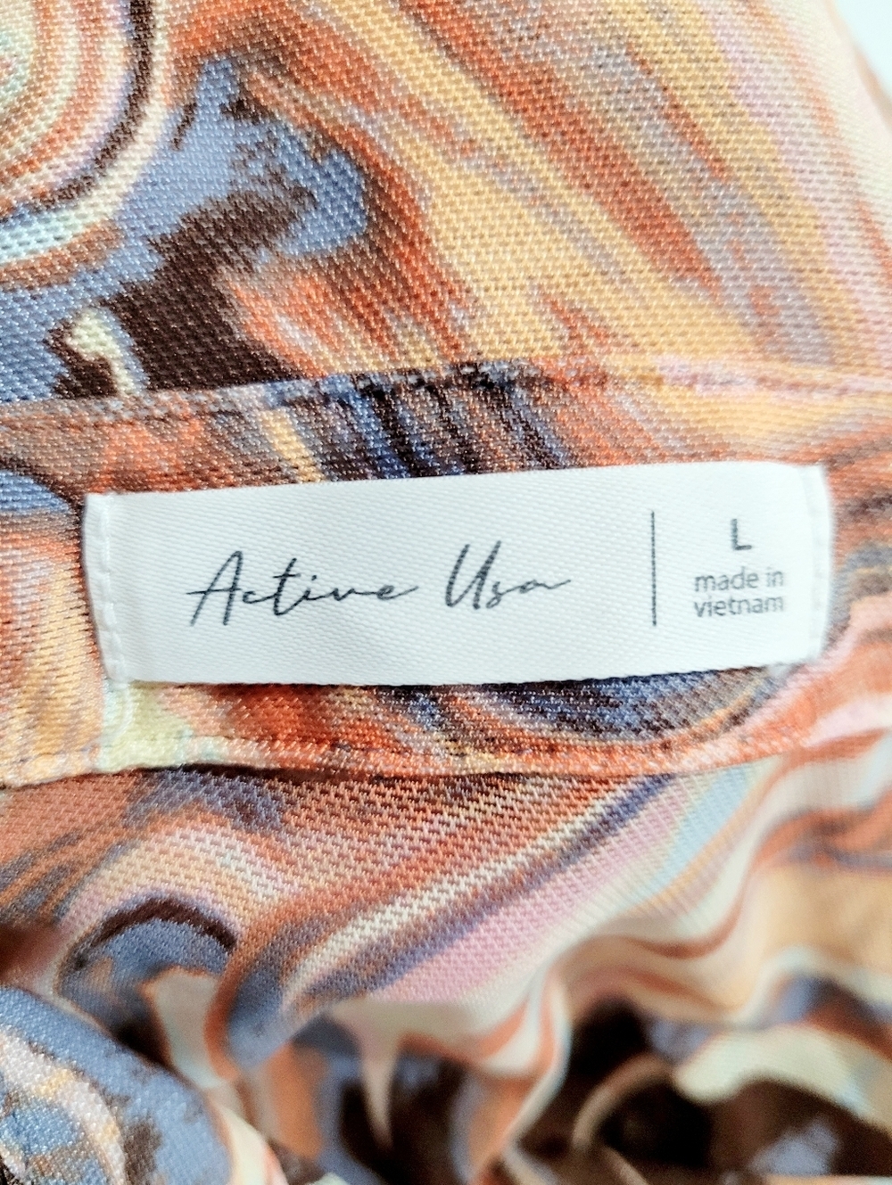 Sheer Blouse Women’s Large Marble Print Button Down Stretch Boho Active USA - Picture 6 of 11
